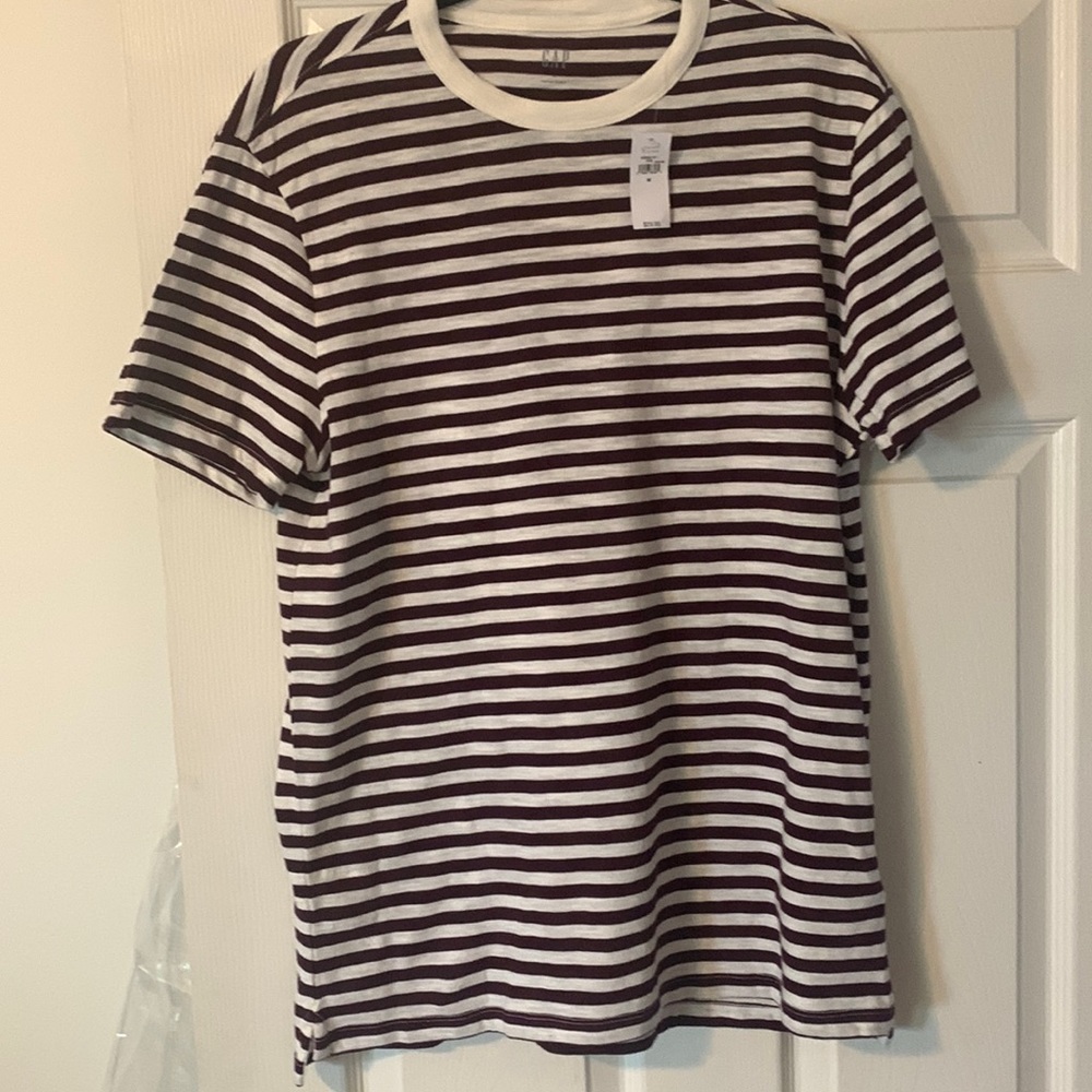 Gap Burgundy and White Striped Tee